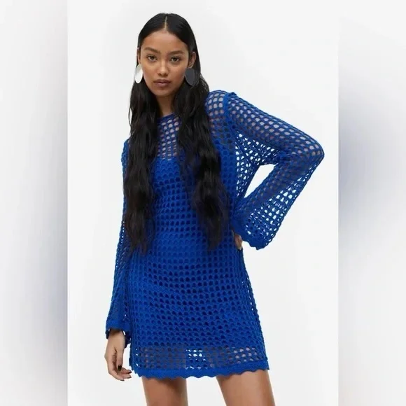 H&M | Dresses | Hm Hole Knit Dress In Royal Blue | Poshmark